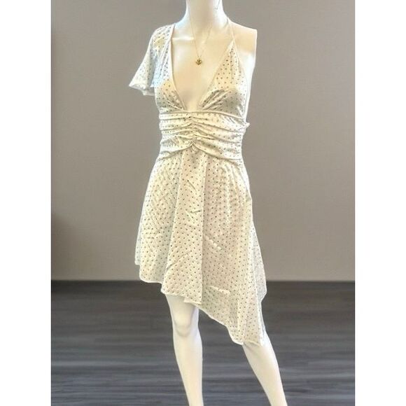 NWT WeWoreWhat silky charmeuse white asymmetrical dress with crystal Size 0 - Picture 2 of 7